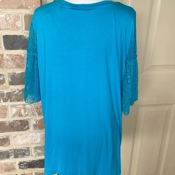 NWT Life Style Woman Turquoise Blue Lace Bell Sleeve Top Size 1X - Picture 4 of 15